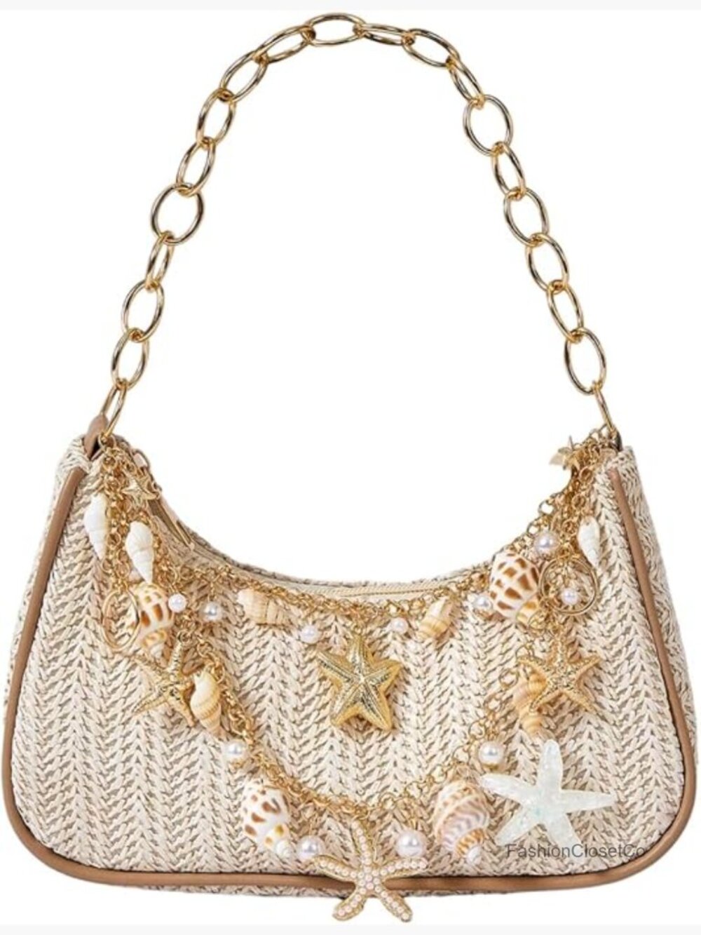 Straw Beach Purse Seashell Beaded Shoulder Handbag Summer Vacation Bag